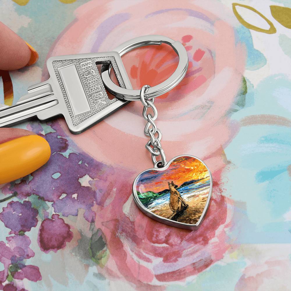Beach Days - Belgian Malinois  Heart Keychain