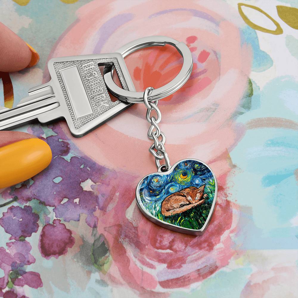Abyssinian Starry Night Heart Keychain