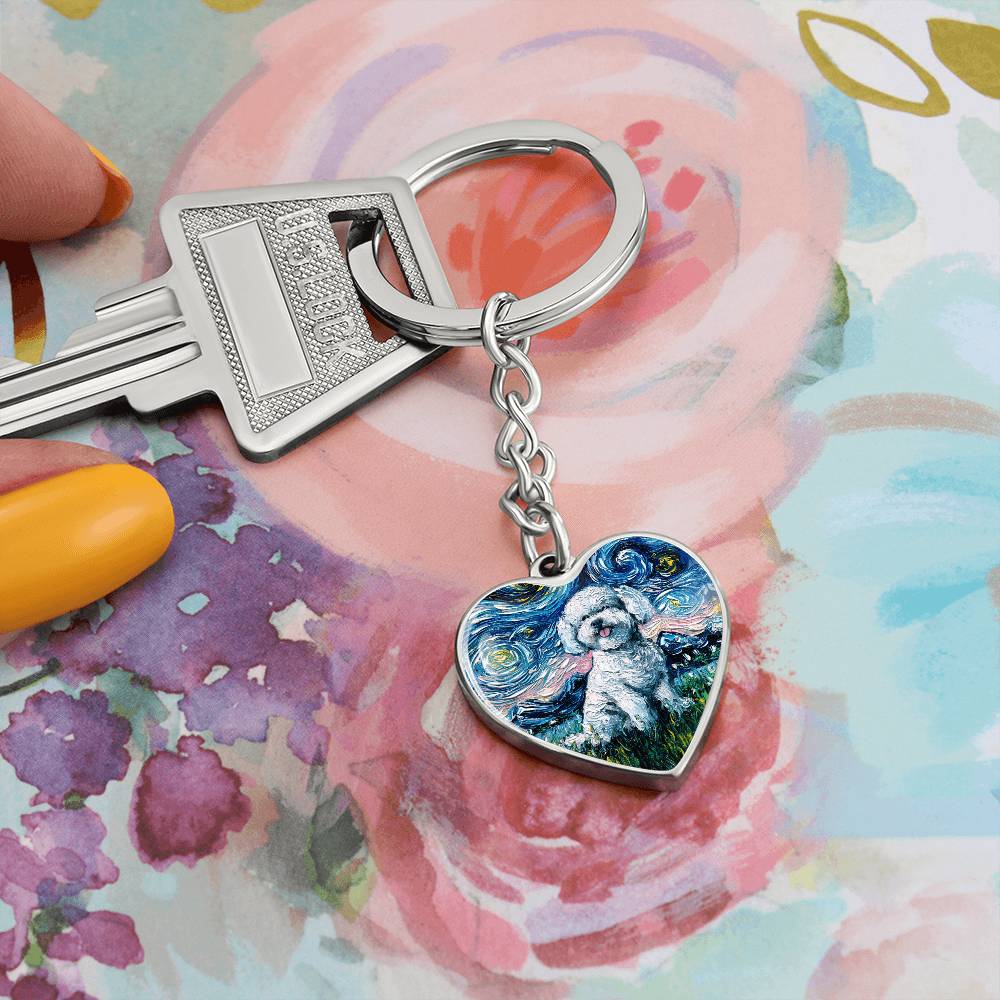 Bichon Frise Starry Night Heart Keychain