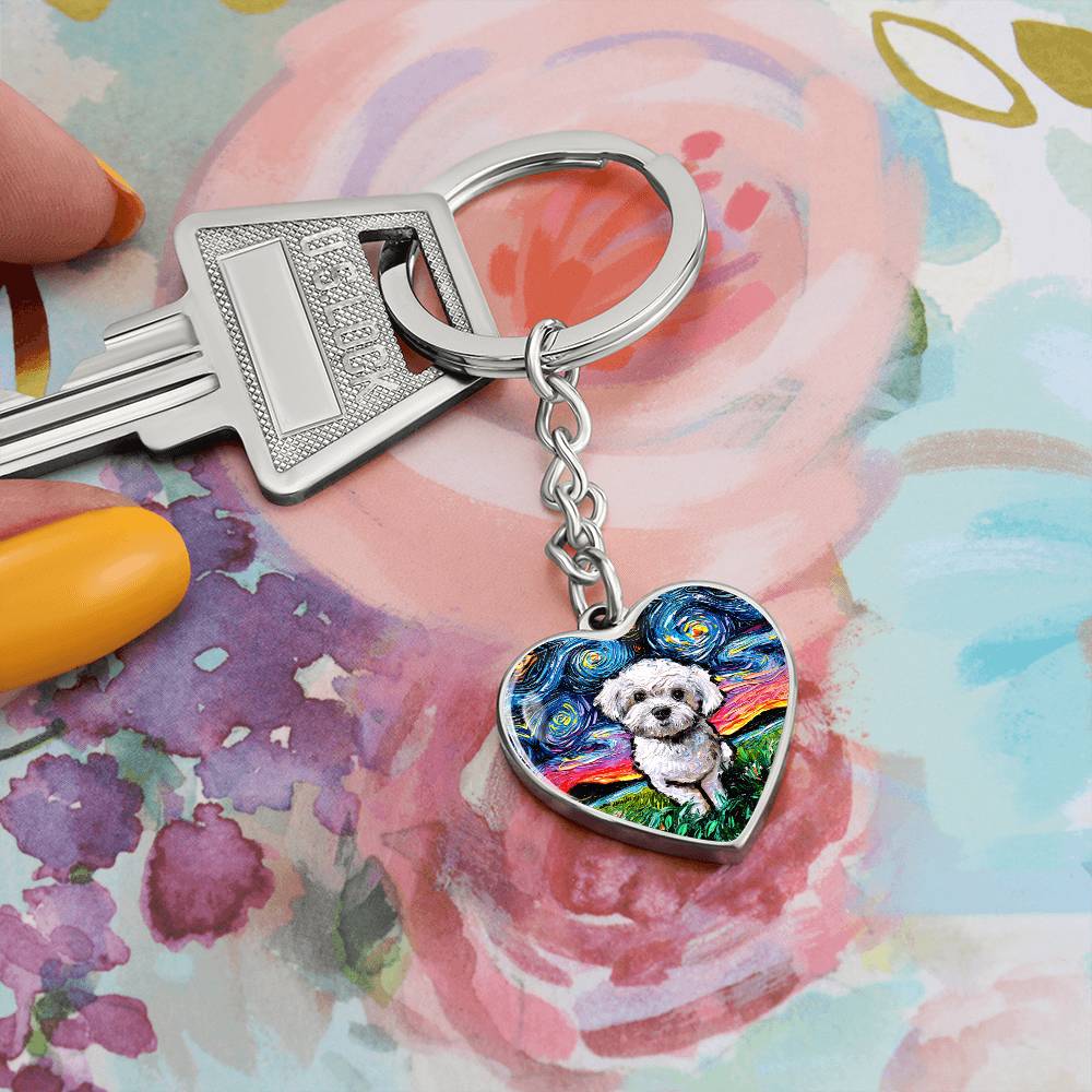 Maltipoo Starry Night Heart Keychain