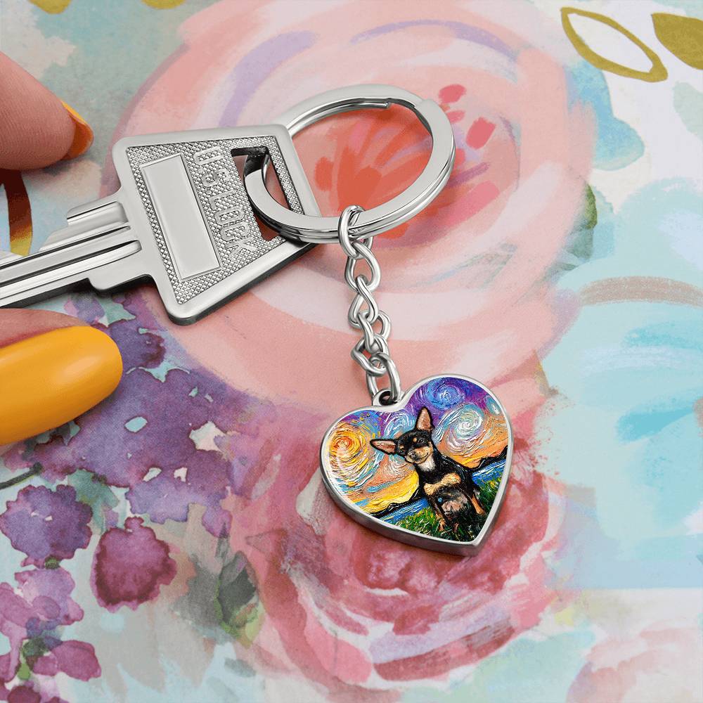 Black and Tan Chihuahua Starry Night Heart Keychain