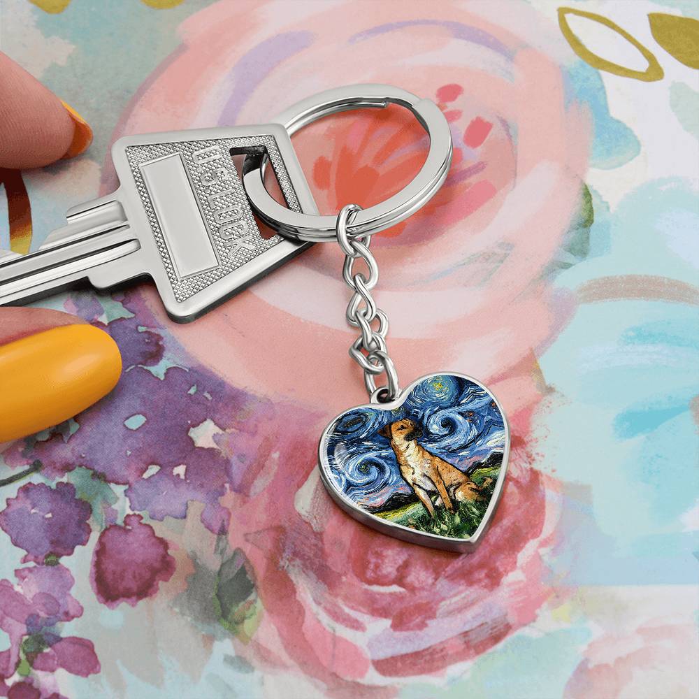 Black Mouth Cur Starry Night Heart Keychain