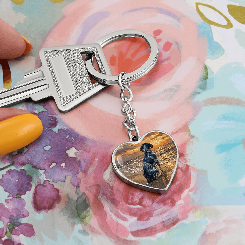 Beach Days - Blue Tick Coonhound Heart Keychain