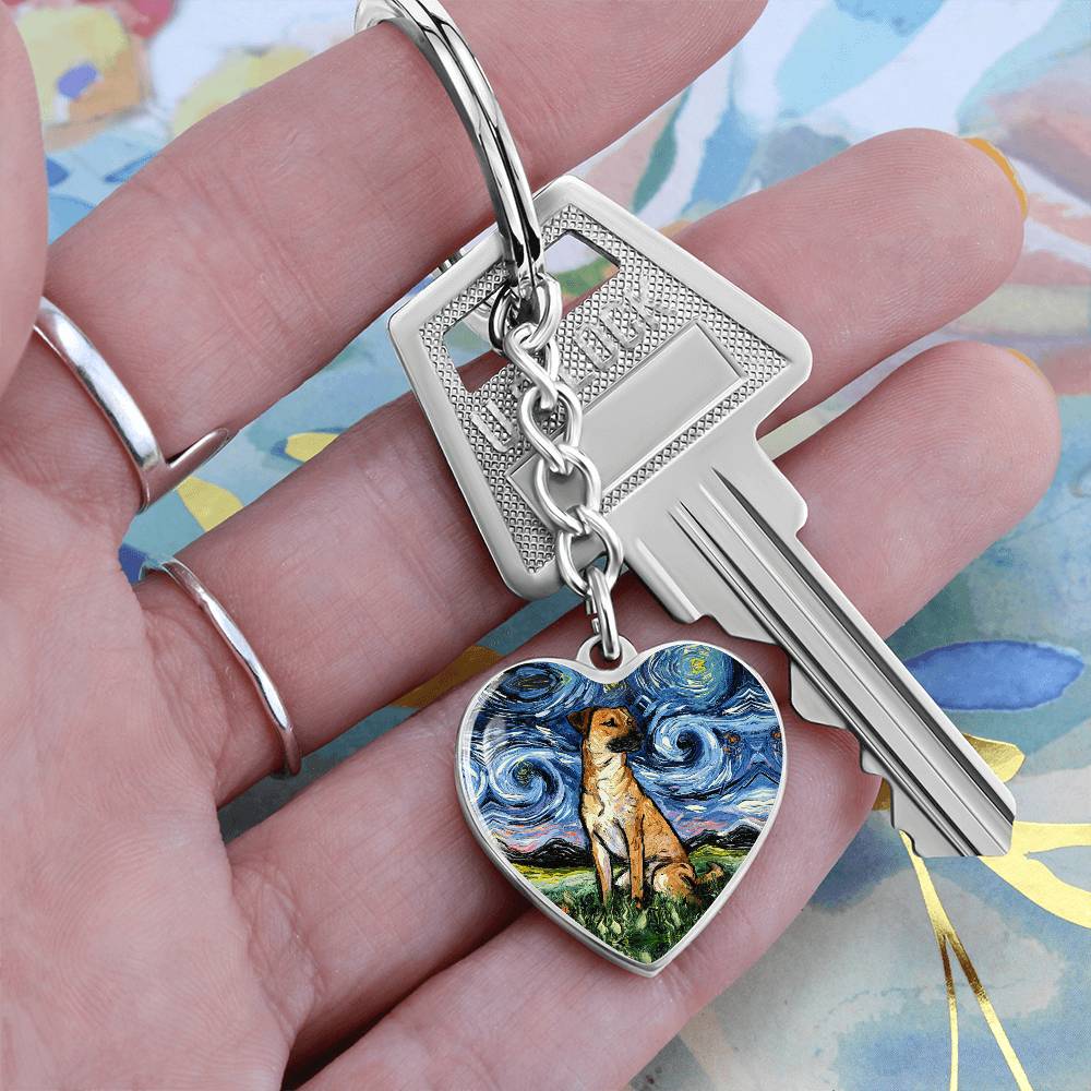 Black Mouth Cur Starry Night Heart Keychain