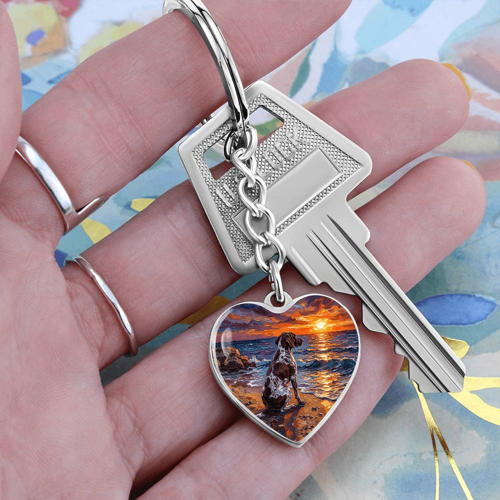 Beach Day - German Pointer Heart Keychain