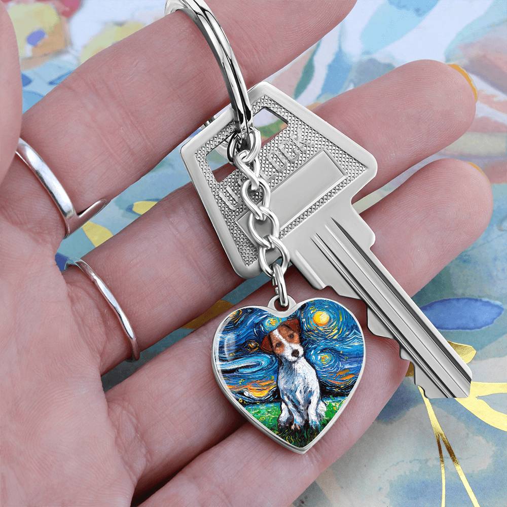 Jack Russell Terrier Starry Night Heart Keychain