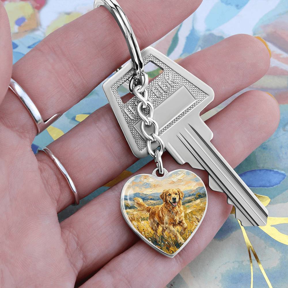 Happy Golden Retriever Heart Keychain