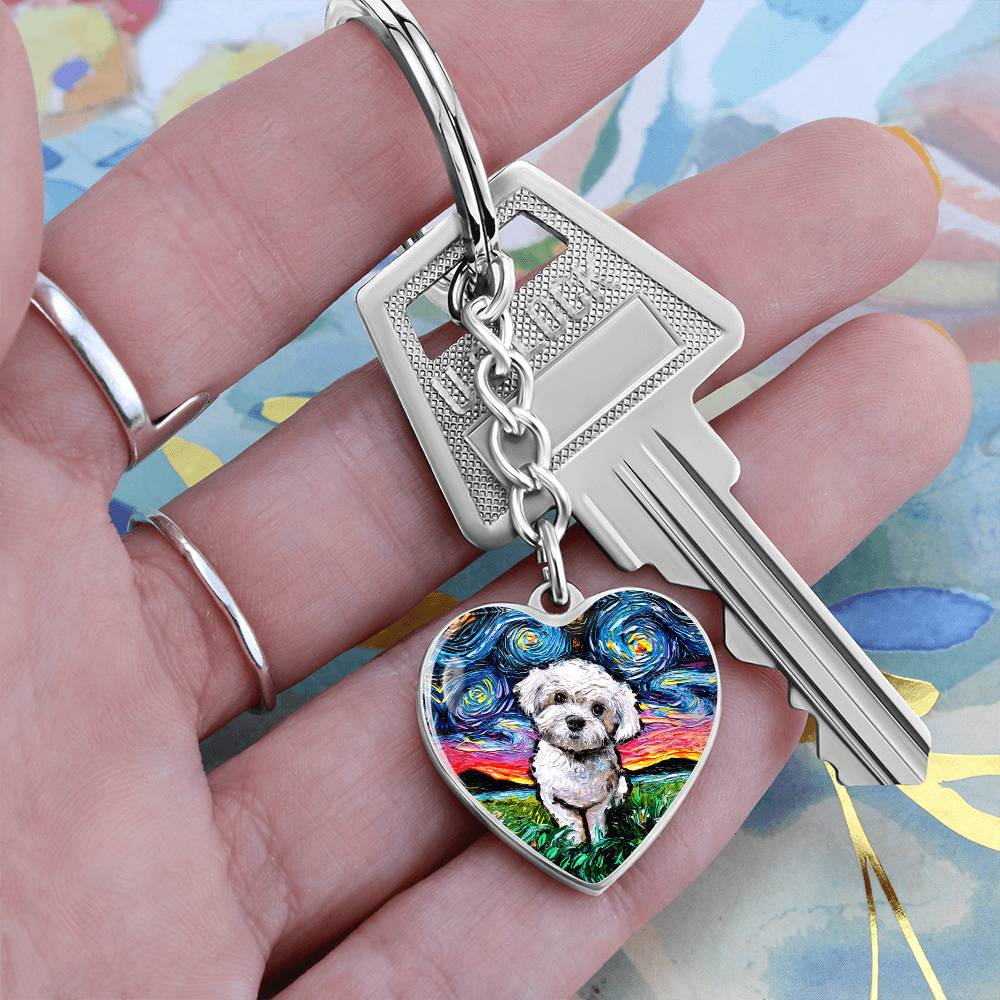 Maltipoo Starry Night Heart Keychain