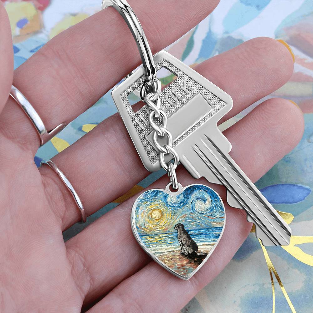Beach Days, Silver Labrador Heart Keychain