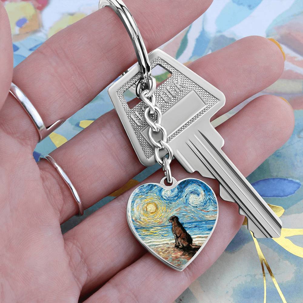 Beach Days - Chocolate Labrador Starry Night Heart Keychain