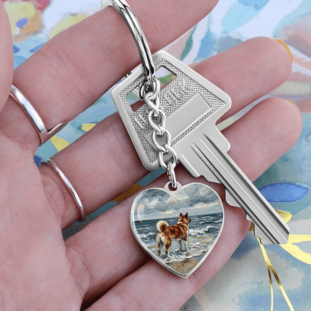 Beach Day - Akita Heart Keychain