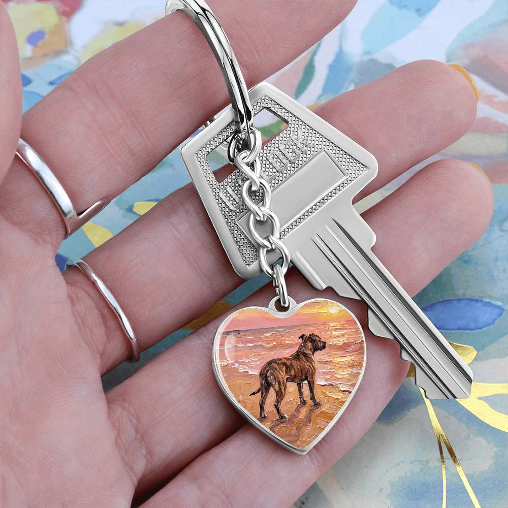 Beach Days - Brindle Pit Bull Heart Keychain