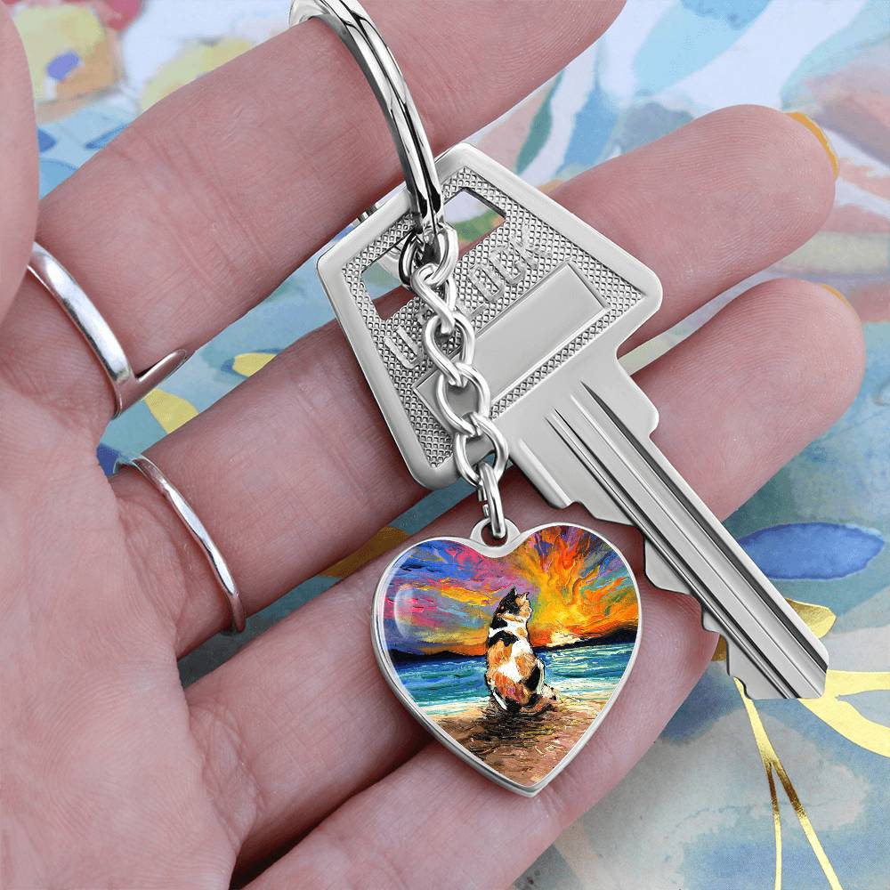 Beach Days - Calico Cat Heart Keychain