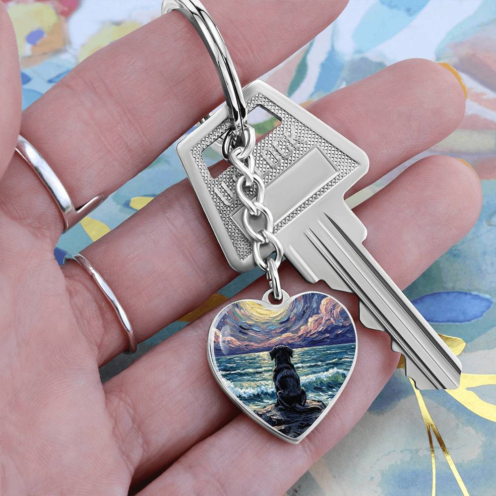 Beach Night - Black Labrador Puppy Heart Keychain