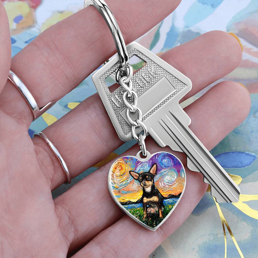 Black and Tan Chihuahua Starry Night Heart Keychain