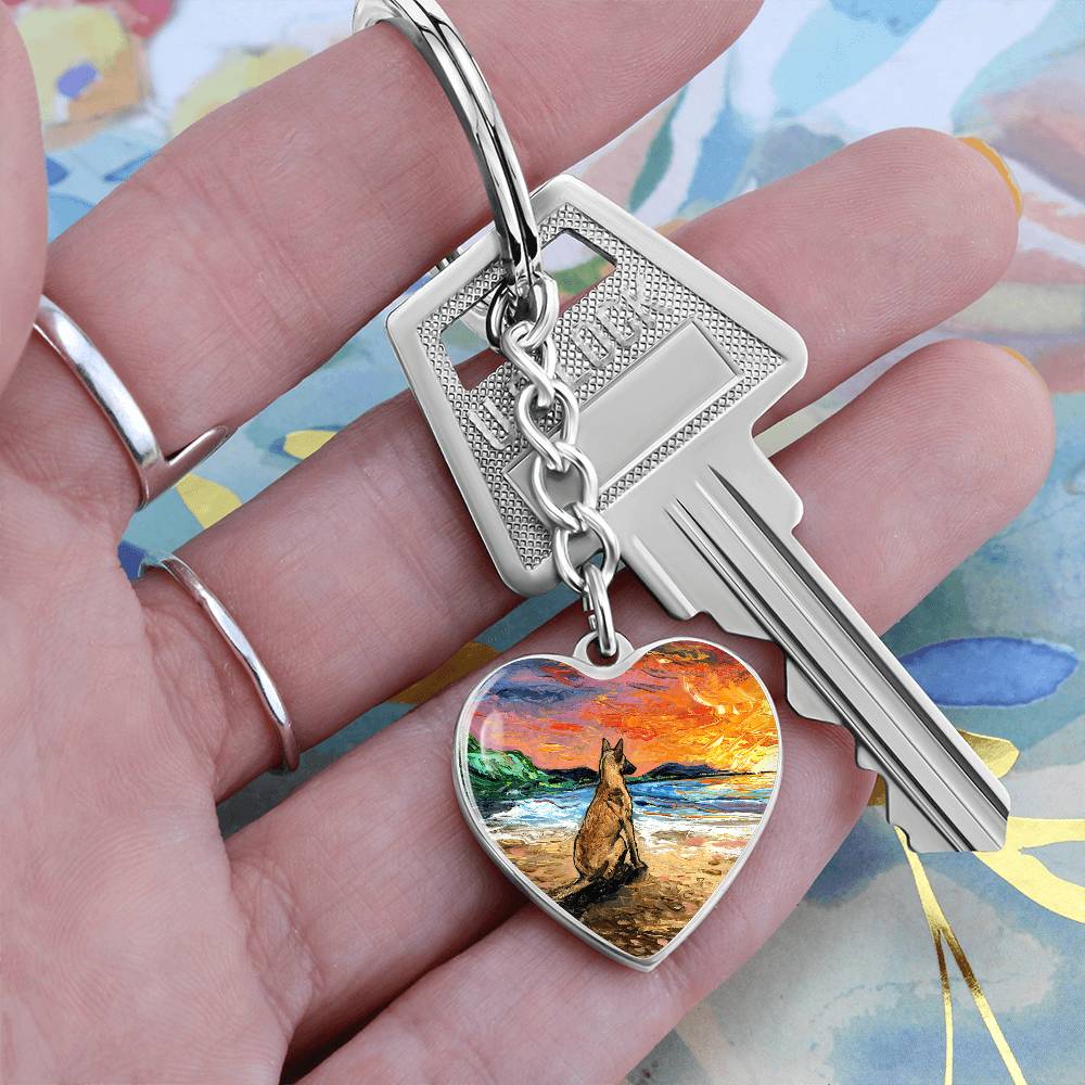 Beach Days - Belgian Malinois Heart Keychain