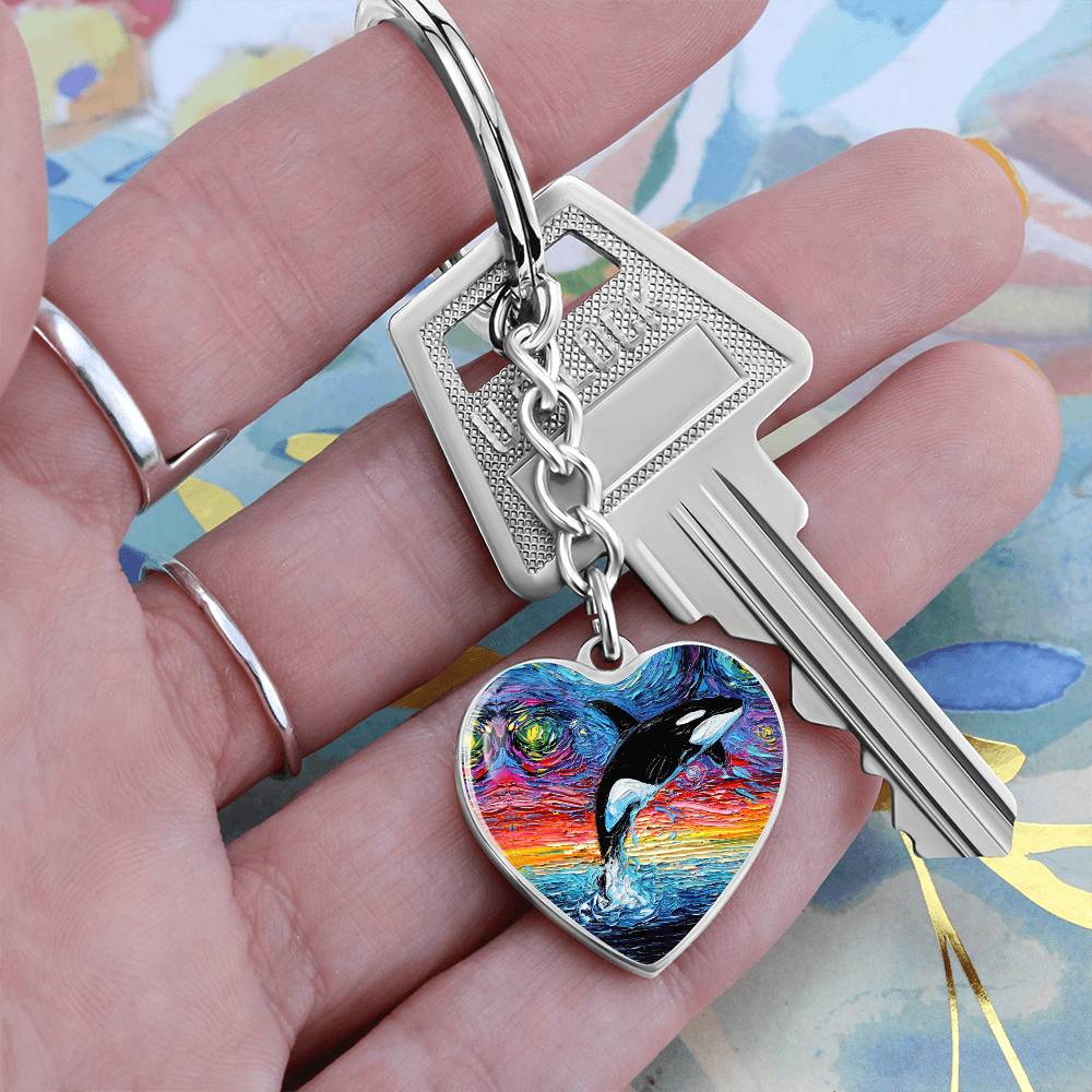 Orca Starry Night Heart Keychain