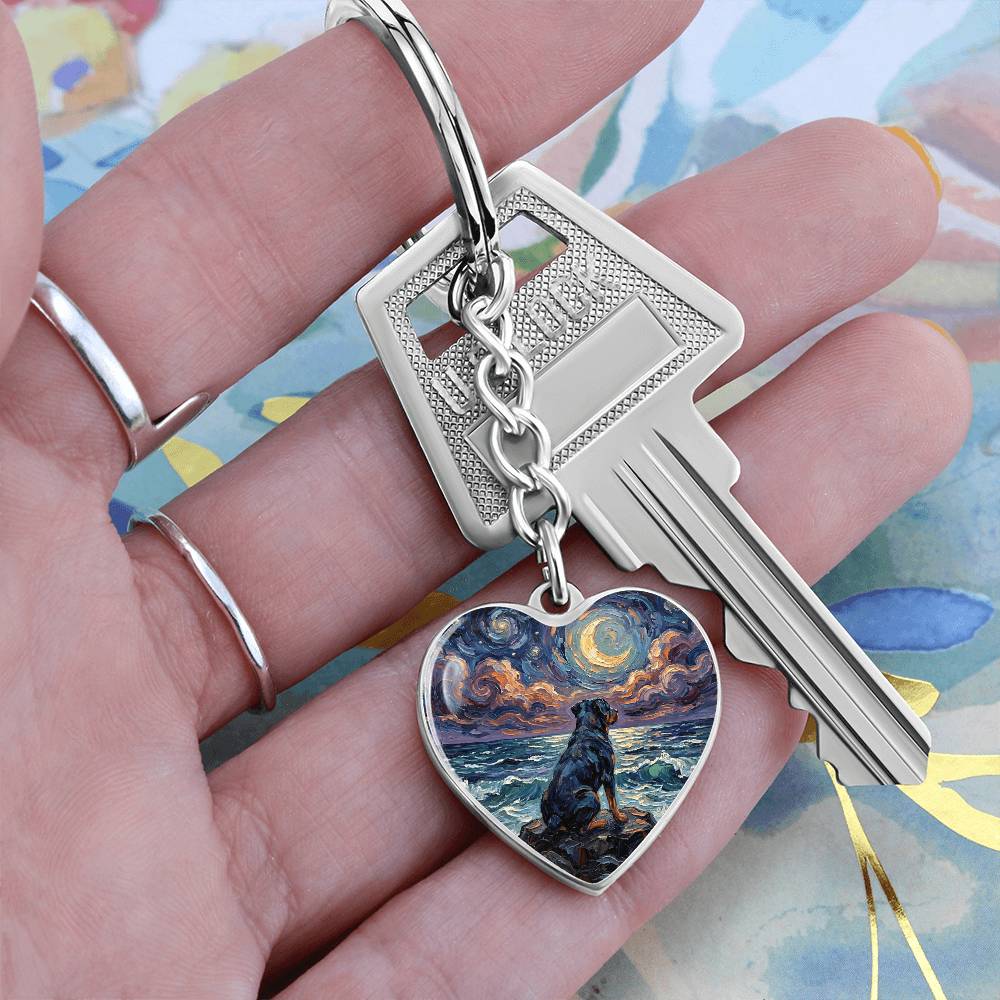 Beach Night - Rottweiler Heart Keychain