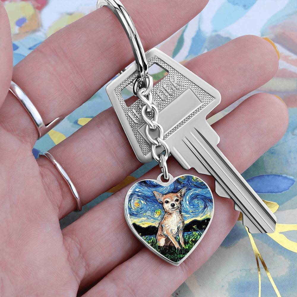 Chihuahua Starry Night Heart Keychain