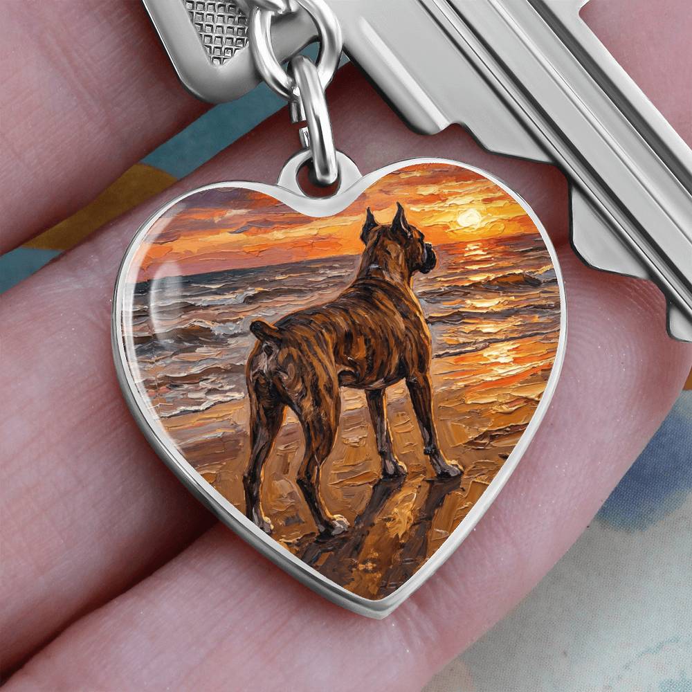 Beach Days - Brindle Boxer Heart Keychain