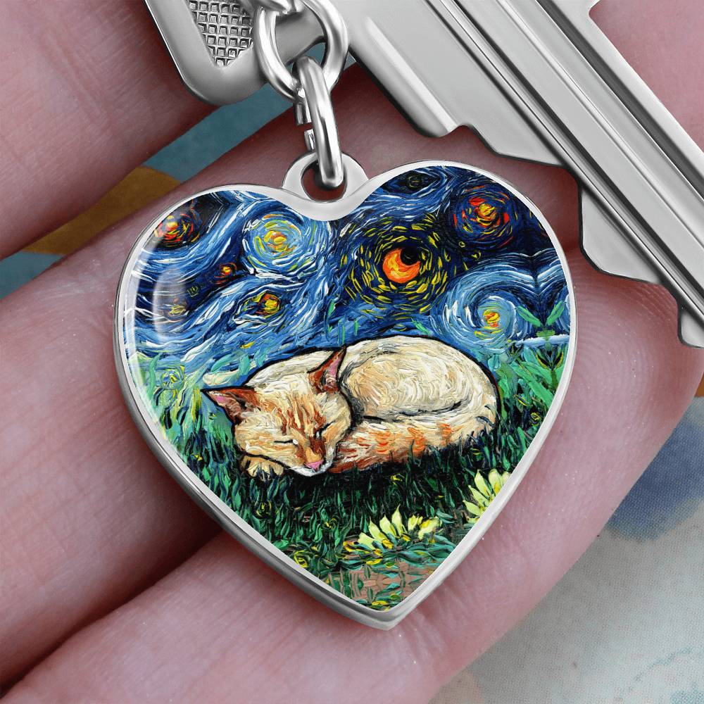 Sleeping Flame Point Starry Night Heart Keychain