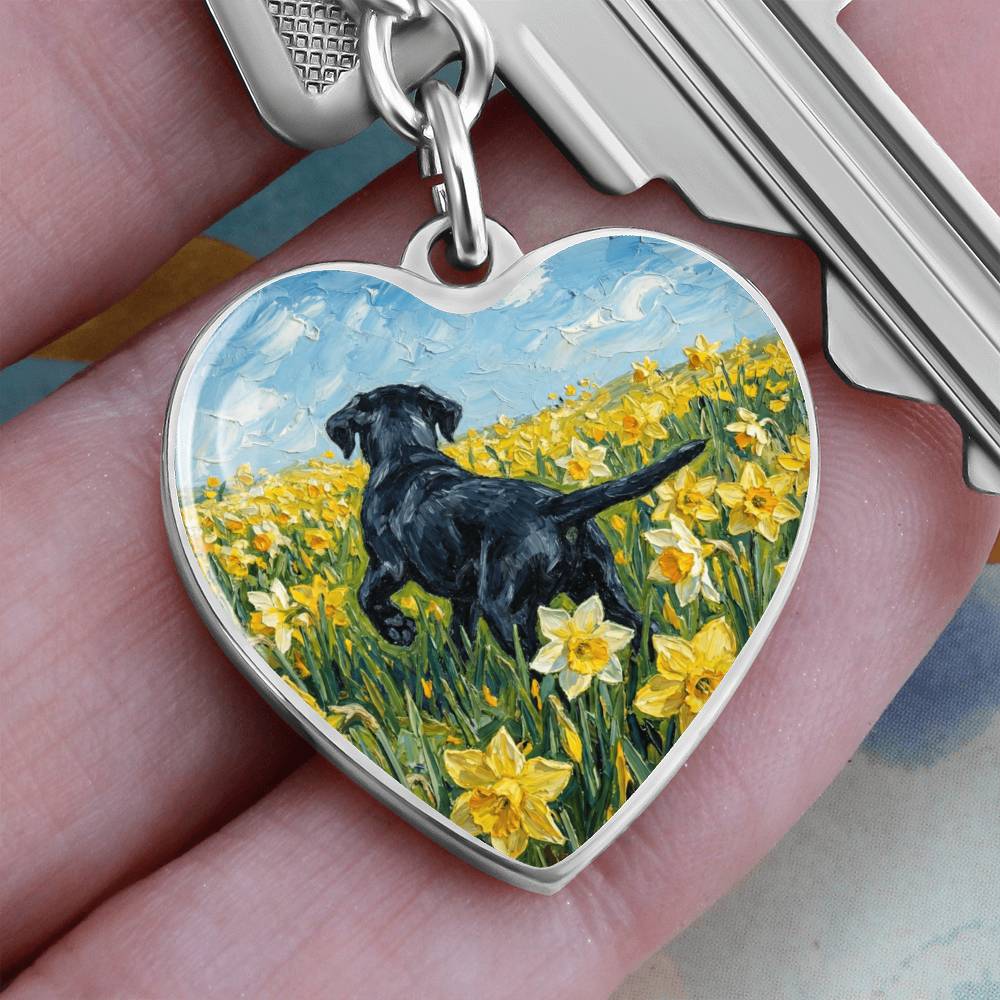 Amongst The Flowers - Black Labrador Heart Keychain