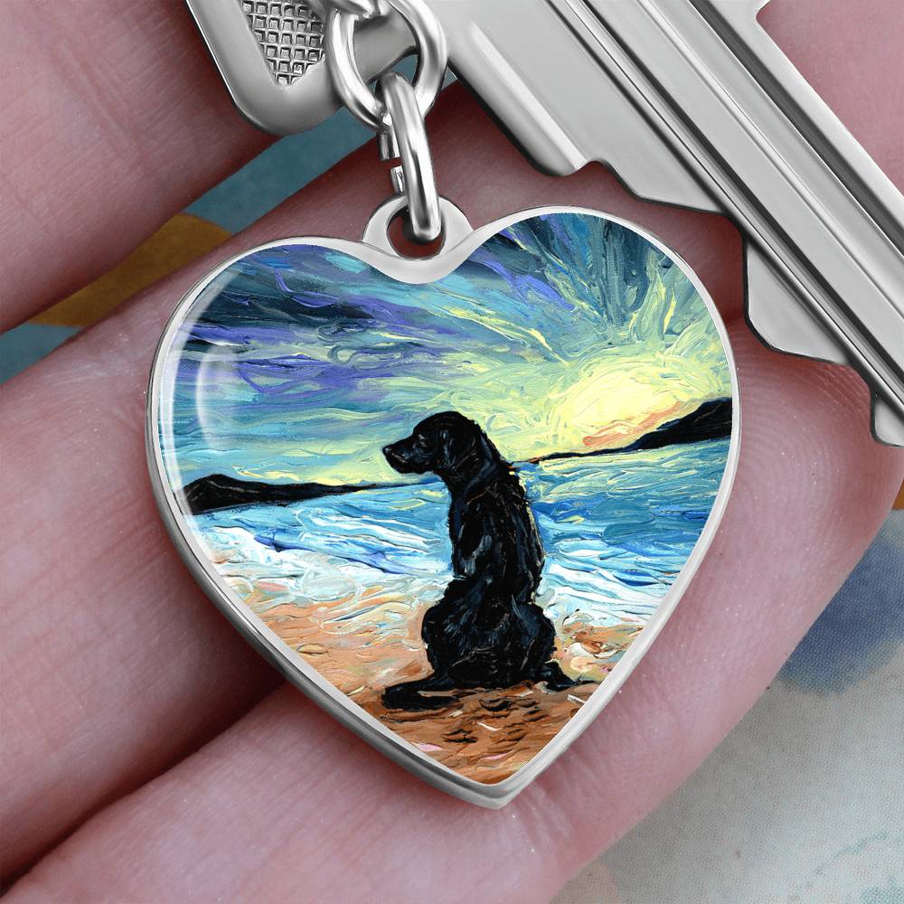 Beach Days - Black Labrador Heart Keychain