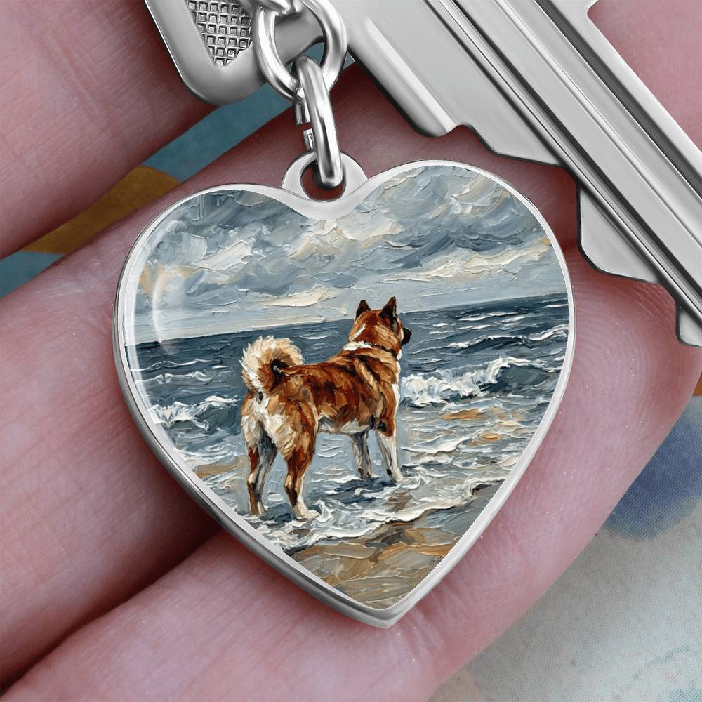 Beach Day - Akita Heart Keychain