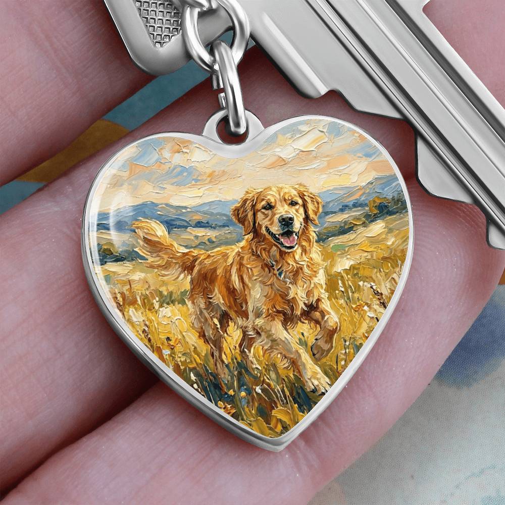 Happy Golden Retriever Heart Keychain