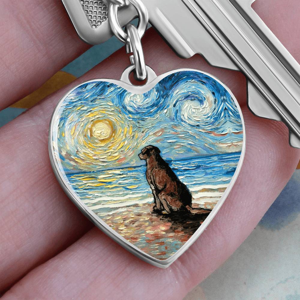 Beach Days - Chocolate Labrador Starry Night Heart Keychain