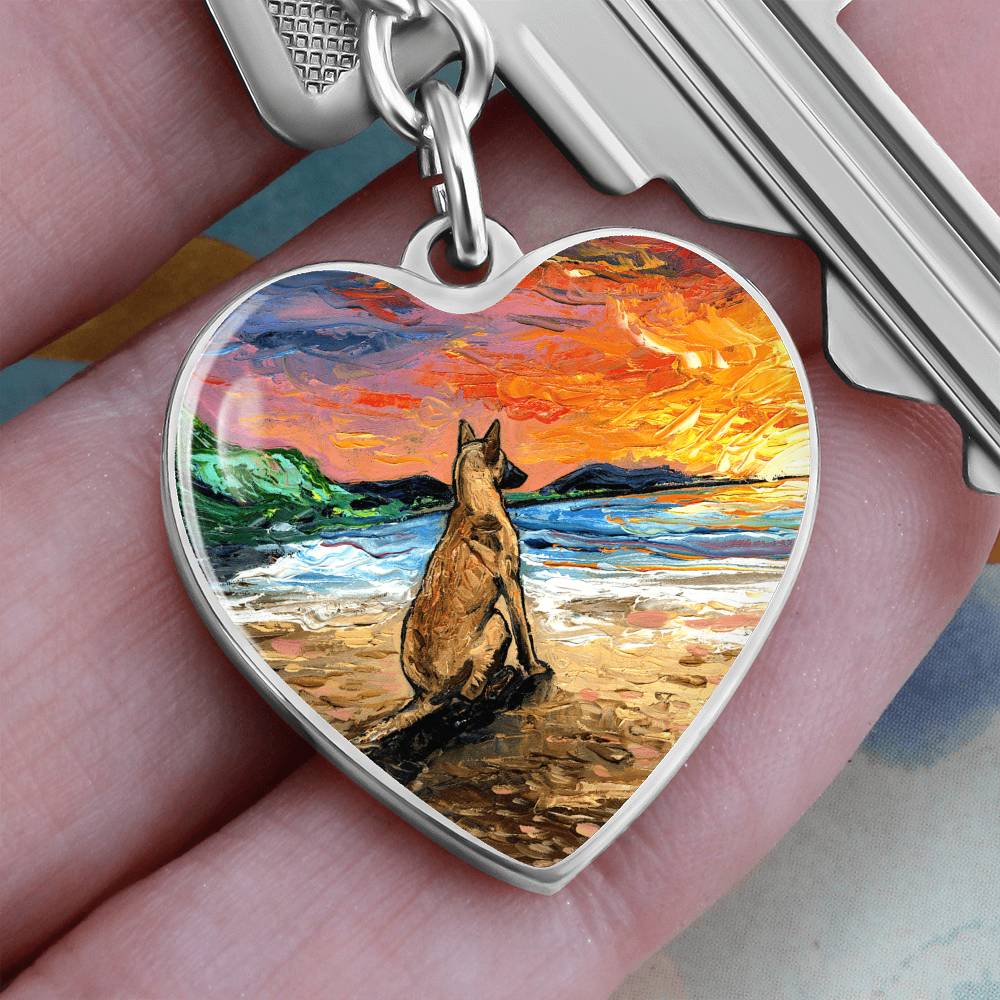 Beach Days - Belgian Malinois  Heart Keychain