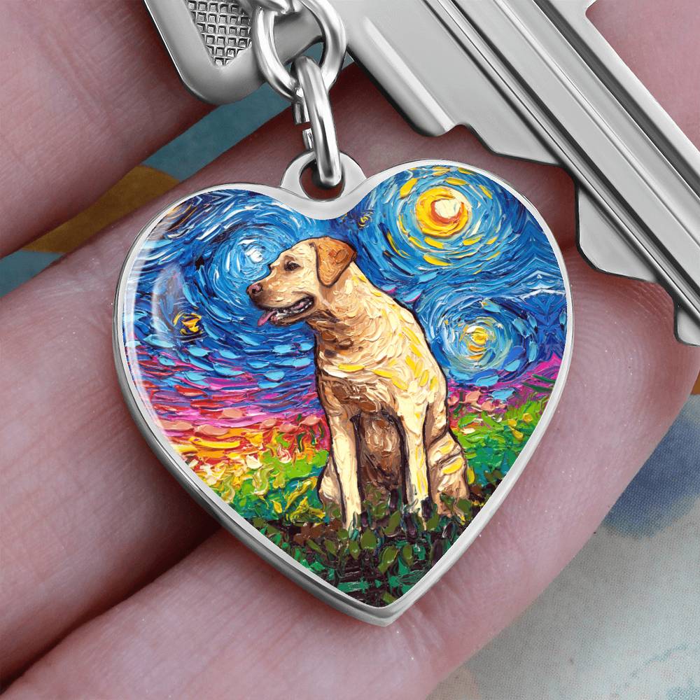 Yellow Labrador Starry Night Heart Keychain