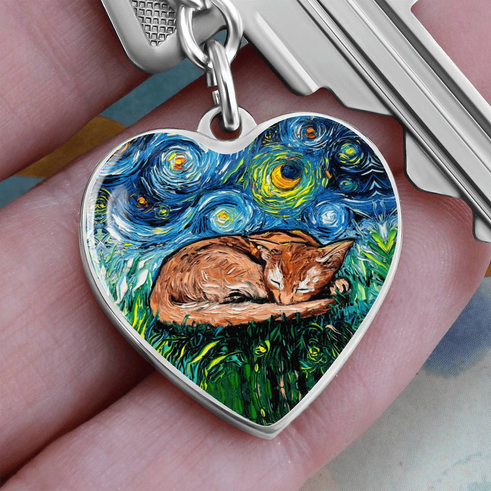 Abyssinian Starry Night Heart Keychain