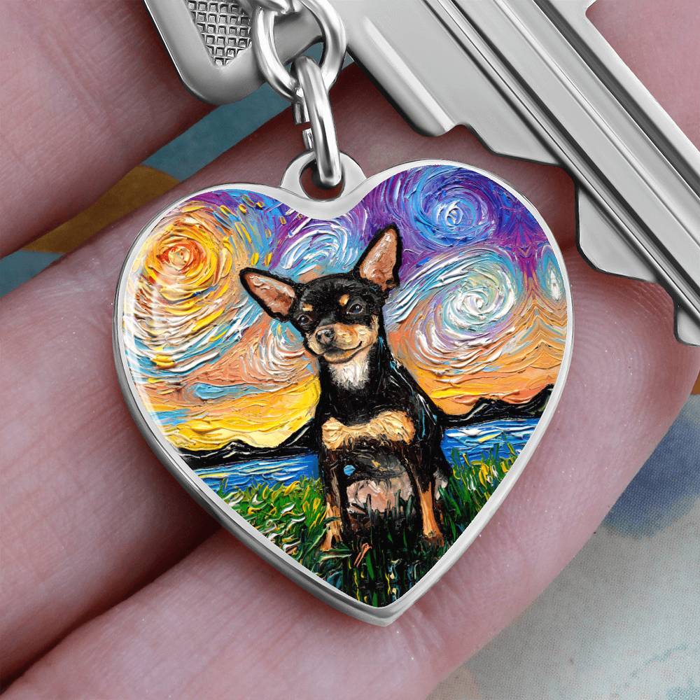 Black and Tan Chihuahua Starry Night Heart Keychain