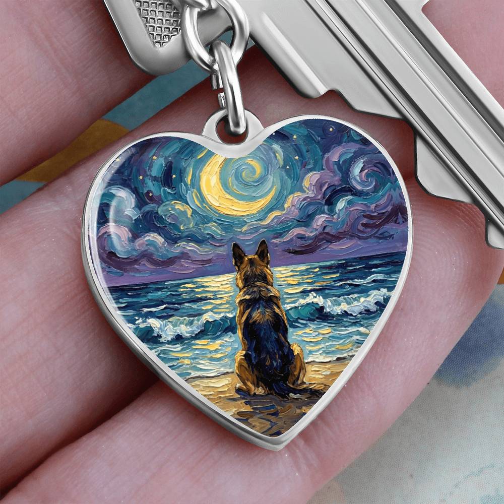 Beach Night - German Shepherd Heart Keychain