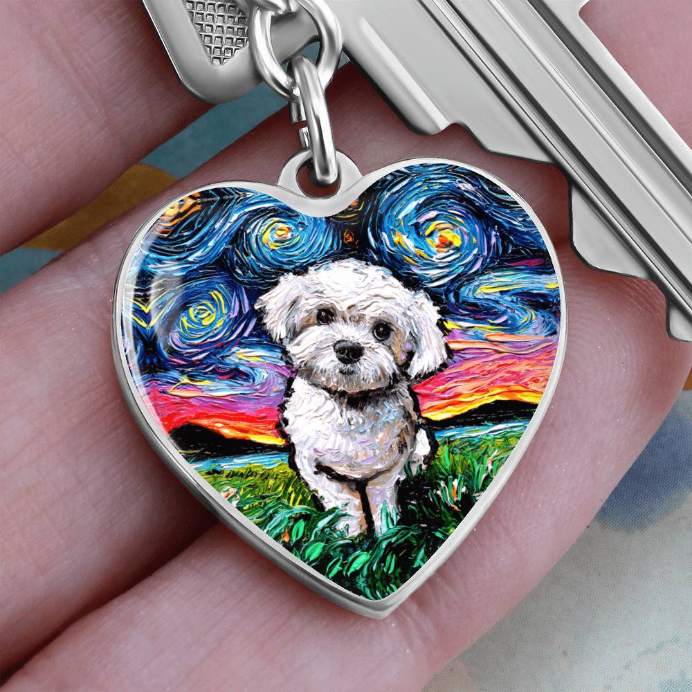 Maltipoo Starry Night Heart Keychain