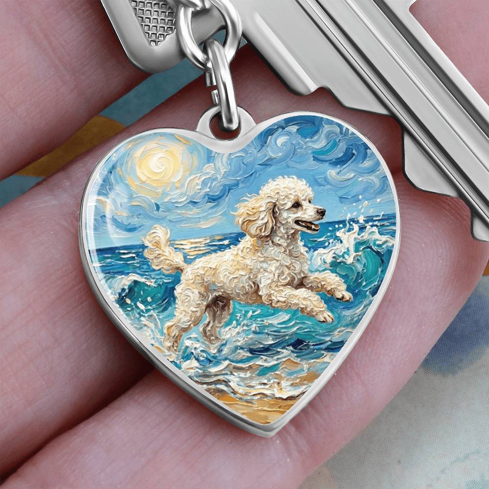 Beach Day - White Toy Poodle Heart Keychain