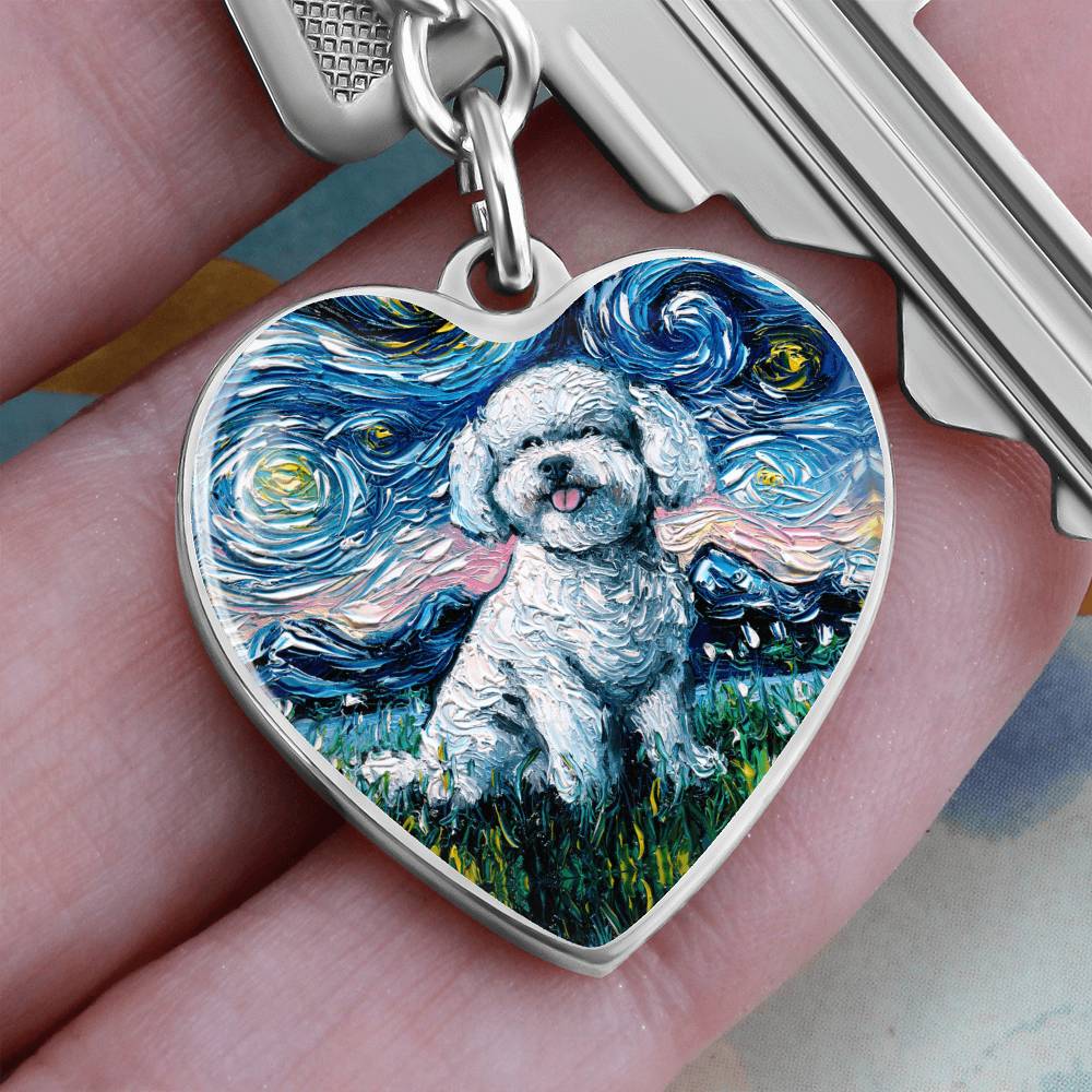 Bichon Frise Starry Night Heart Keychain