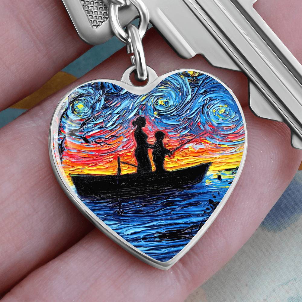 Fishing Trip with Mom Heart Keychain