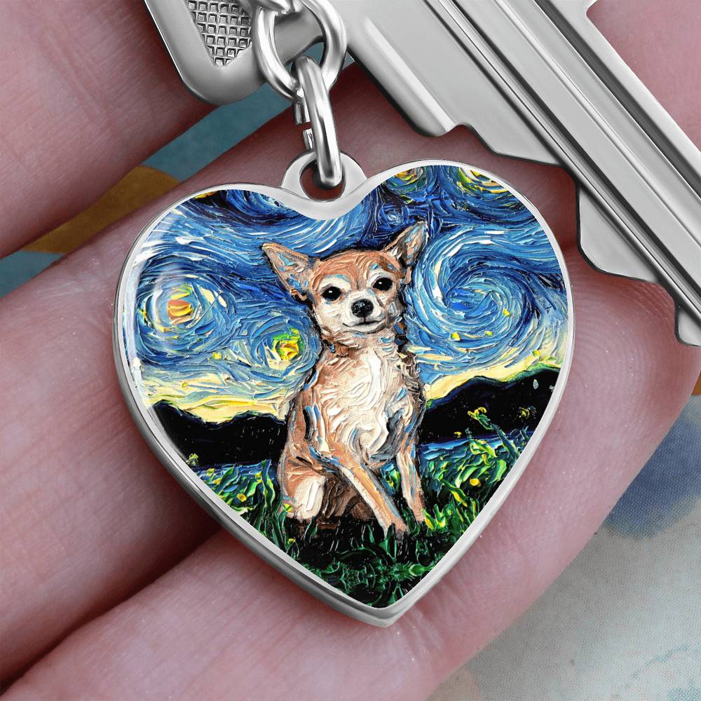 Chihuahua Starry Night Heart Keychain