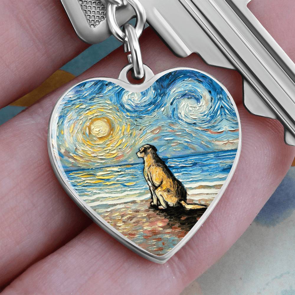 Beach Days - Yellow Labrador Starry Night Heart Keychain