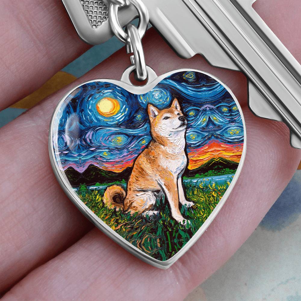Shiba Inu Starry Night Heart Keychain