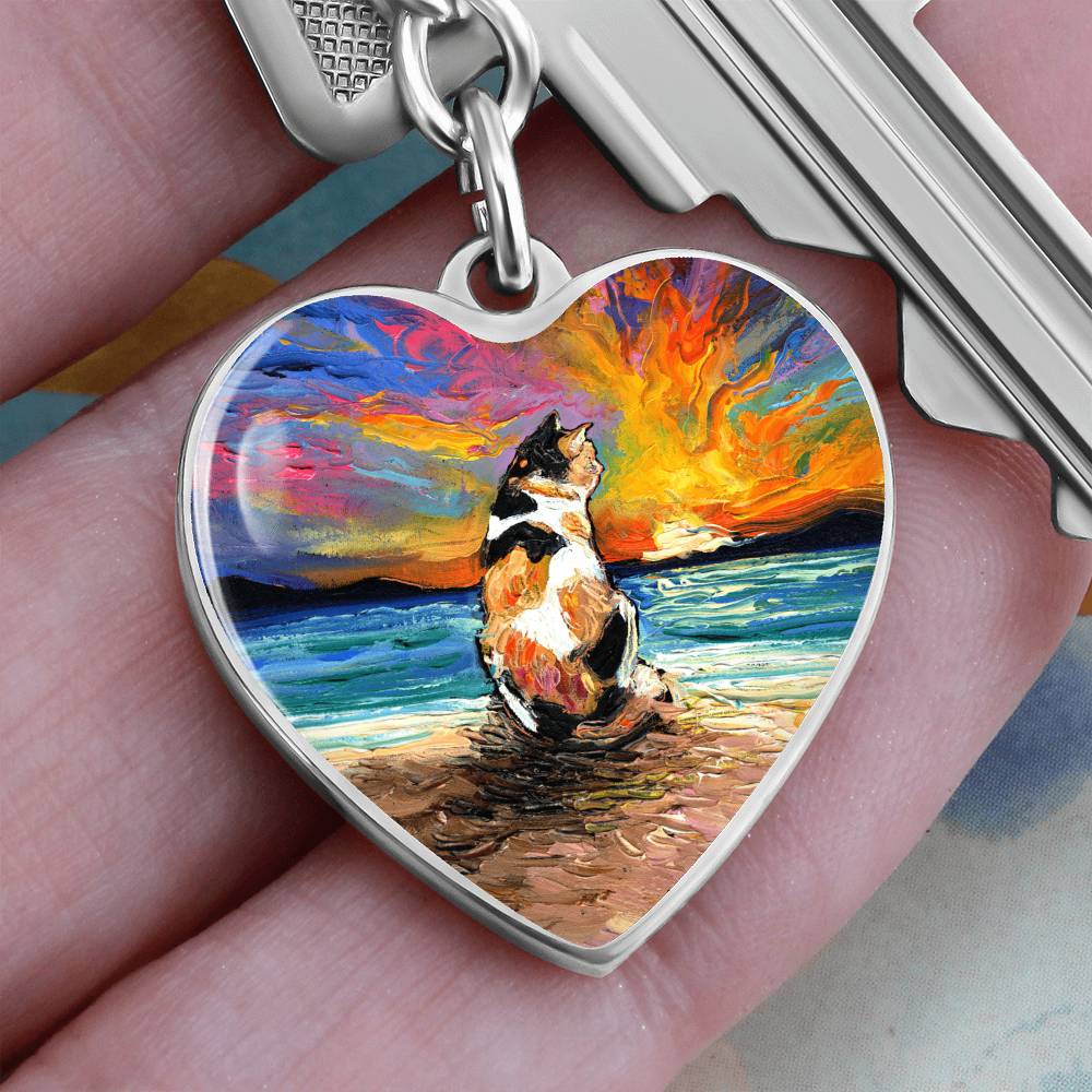 Beach Days - Calico Cat Heart Keychain