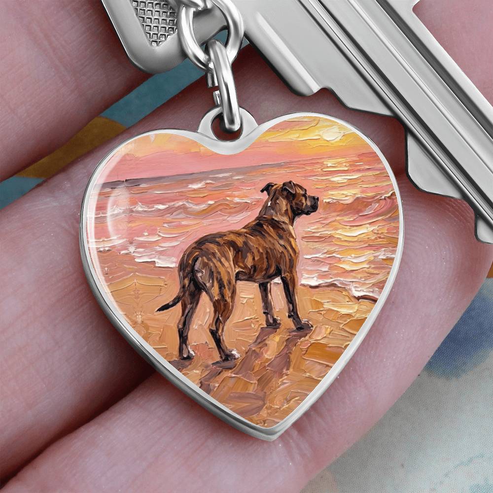Beach Days - Brindle Pit Bull Heart Keychain