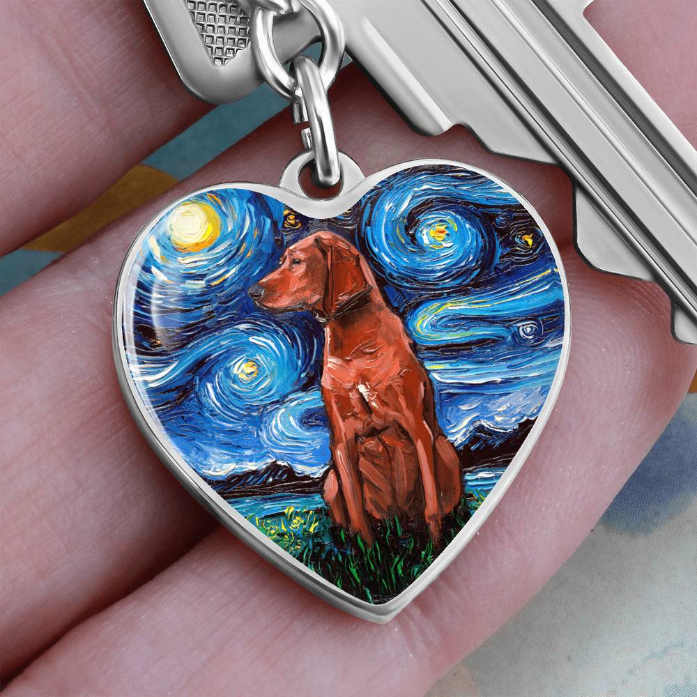 Redbone Coonhound Starry Night Heart Keychain