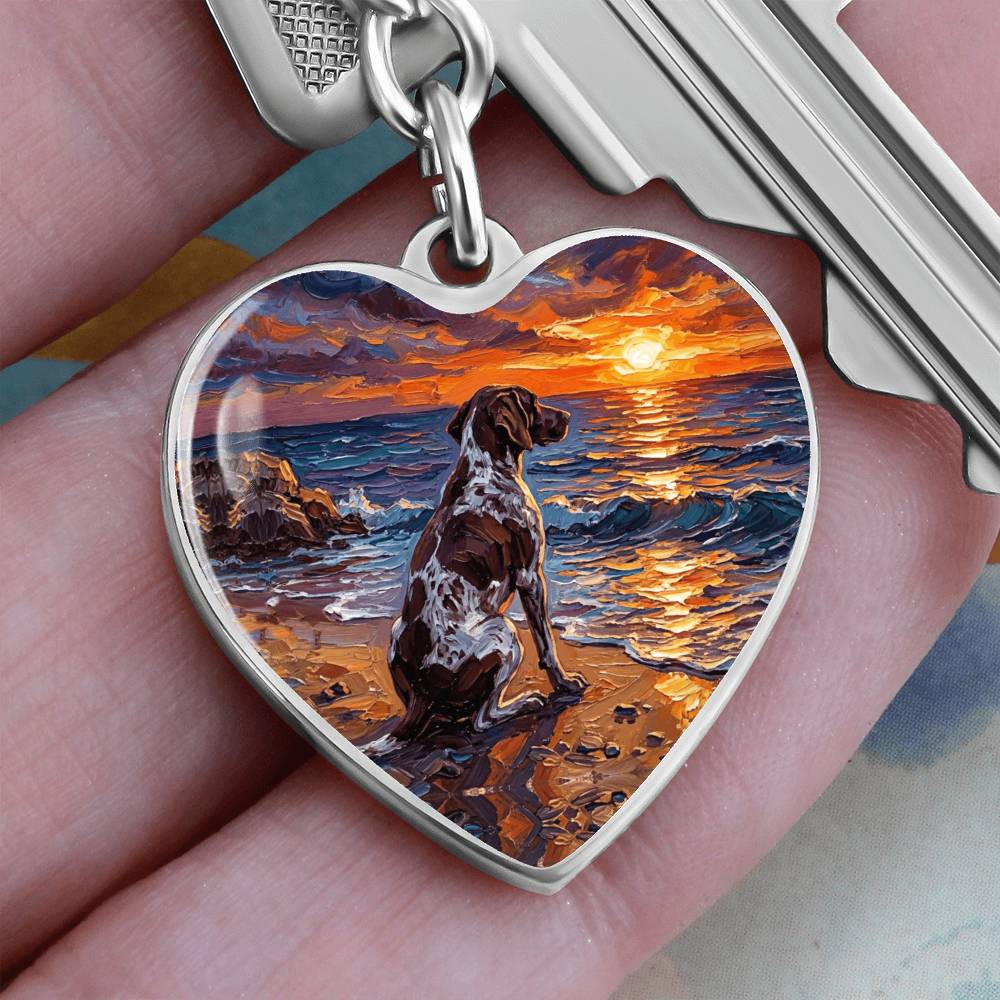 Beach Day - German Pointer Heart Keychain