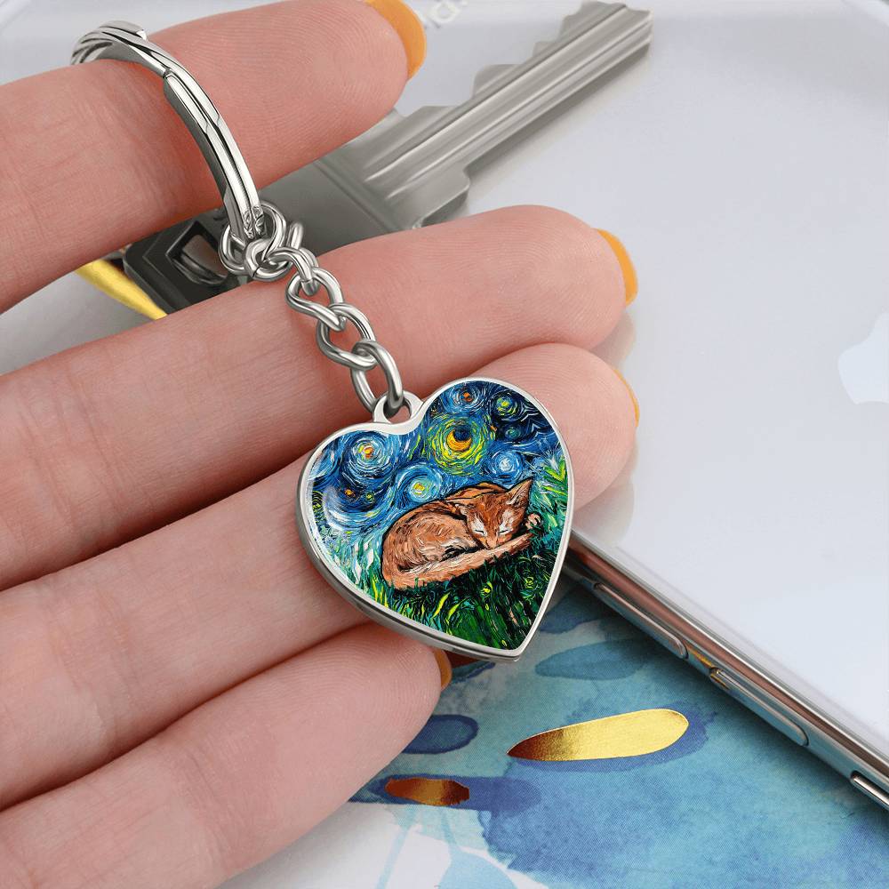 Abyssinian Starry Night Heart Keychain