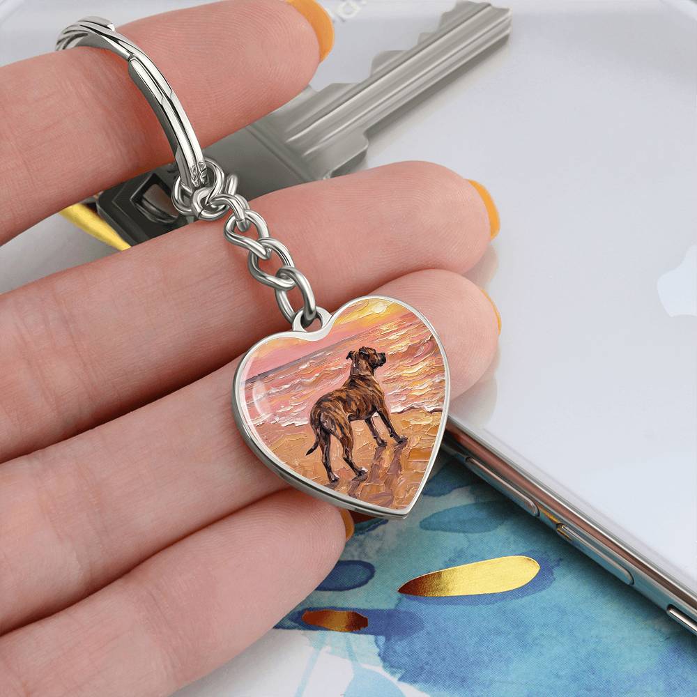 Beach Days - Brindle Pit Bull Heart Keychain