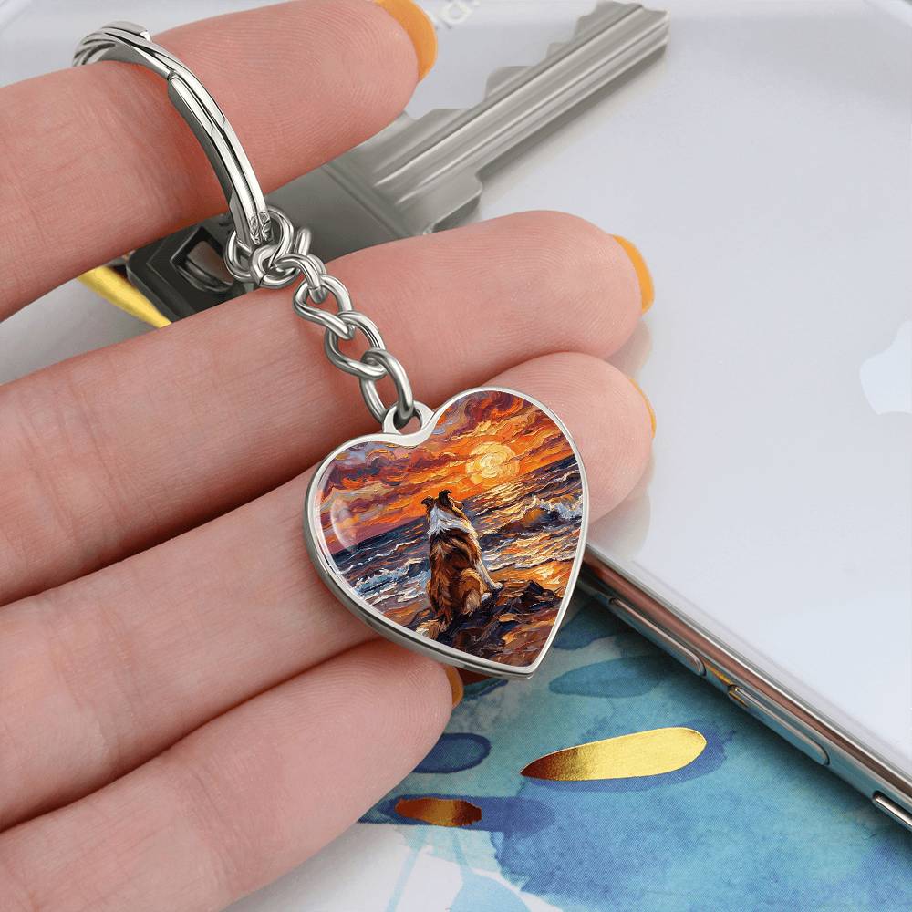 Beach Day - Collie Heart Keychain