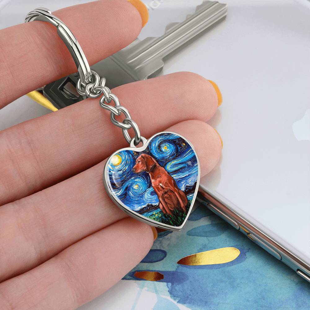 Redbone Coonhound Starry Night Heart Keychain